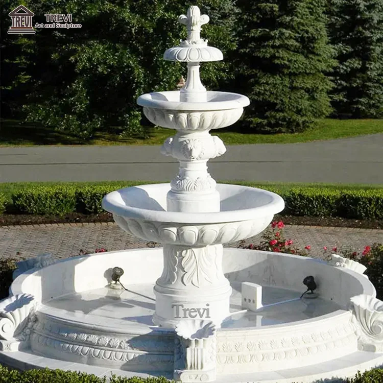 French Style Limestone White Natural Stone Marble 3 Tier Water Fountain