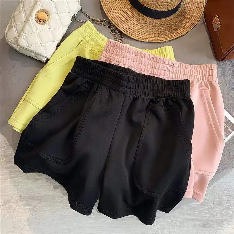 FS720 2024 Summer Casual Sports Shorts For Women Loose Hot Pants Literary Wide Leg Pants Bottoms Solid Color Gym Yoga Shorts