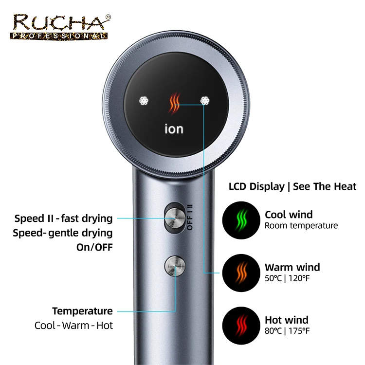 Custom Hair Dryer Professional Salon 110000rpm Ionic Hair Dryer LCD Display Bldc Hair Dryer