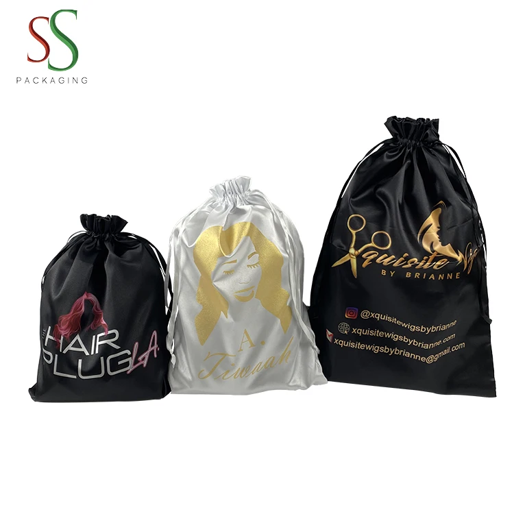 Silk Satin Hair Extension Pouch Bags Satin Wig Bags with Drawstring Silk Bags for Hair Extensions