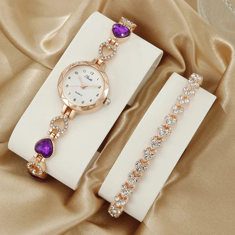 2PCS Set Luxury Watch Women Bracelet Rhinestone Fashion Wristwatch Casual Ladies Female Wrist watch Clock