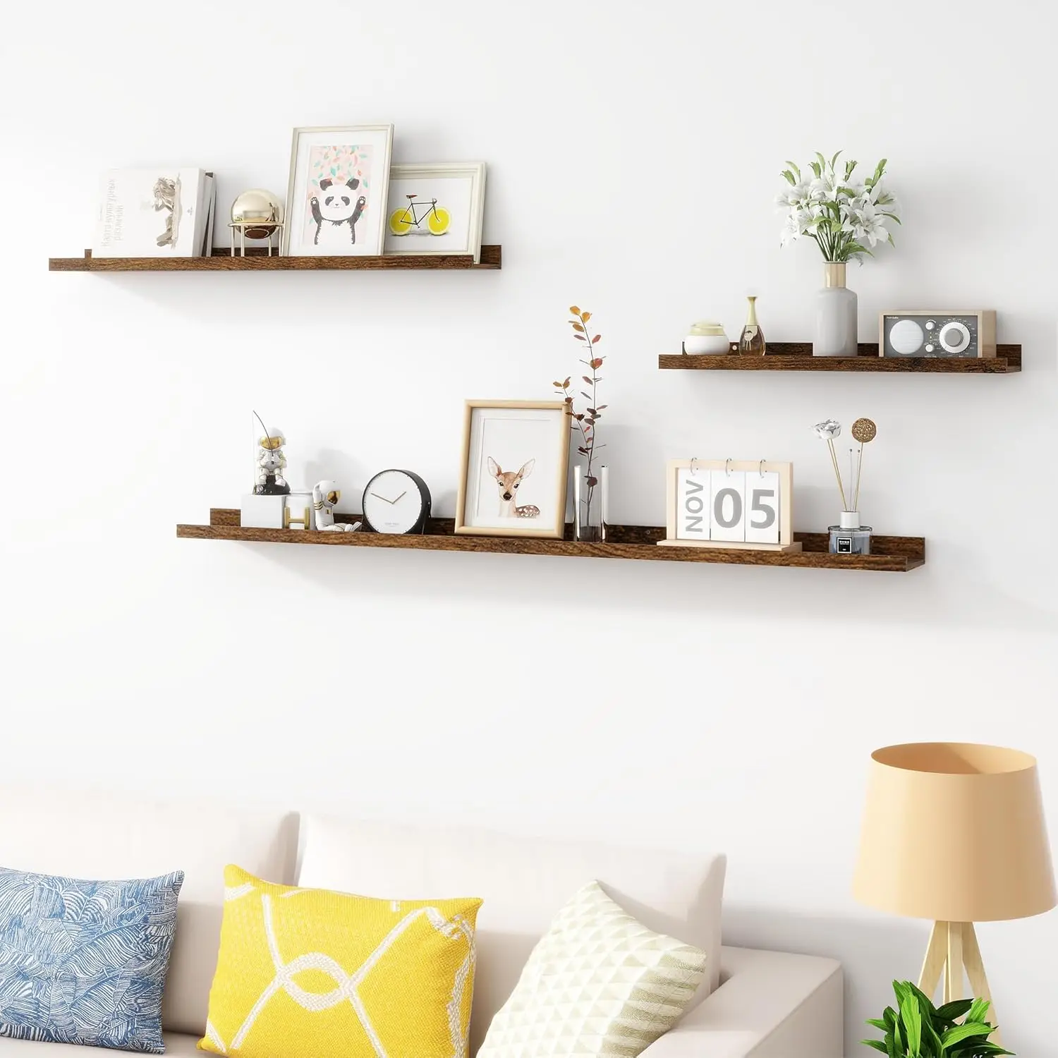 Set of 4  Picture Ledge Shelves Photo Ledge Nursery Book Shelves Wall Mounted for Living Room Kids Room Bedroom