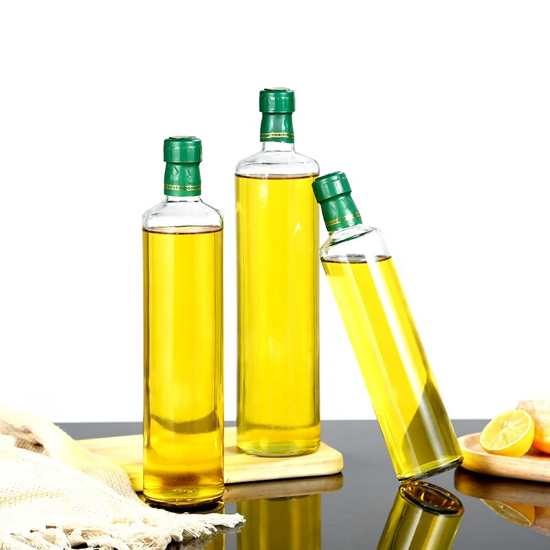 Clear Round Cooking Oil Bottle 250ml 500ml 750ml Glass Bottle for Olive Oil with Dispenser