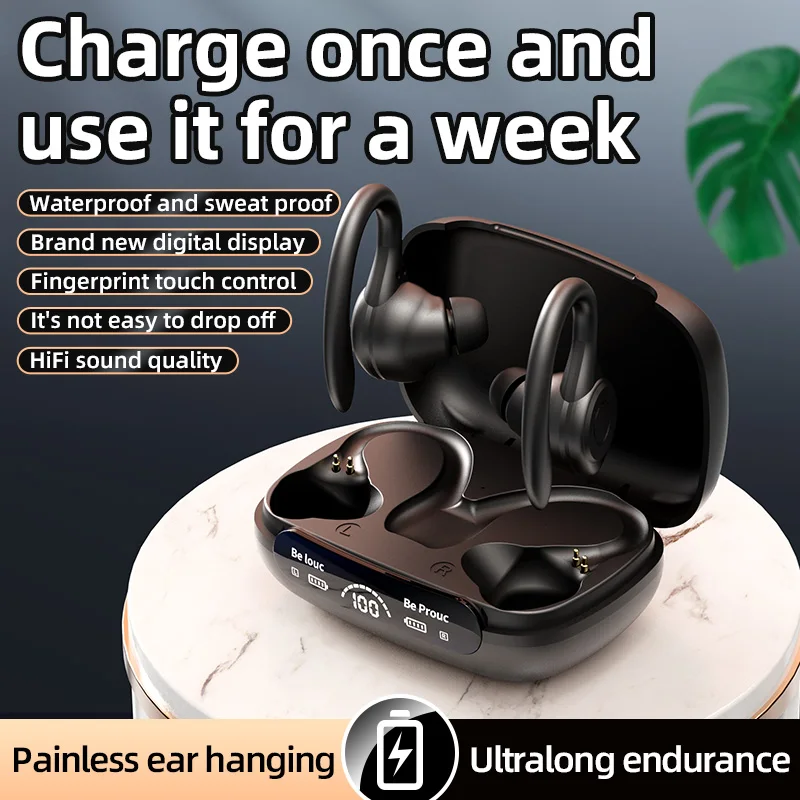 True Wireless Earbuds with Ear Hook Handsfree With In-ear Sports Call Noise Reduction Long Battery Life With Mic Earphone