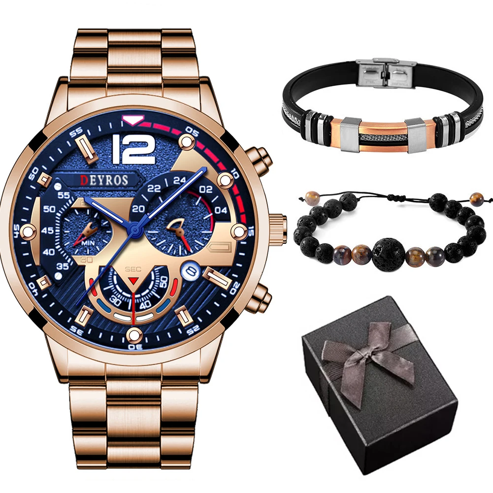 Fashion Quartz Watches Bracelet Set With Box Sport Business Clock Calendar watches for men Reloj Jewelry sets