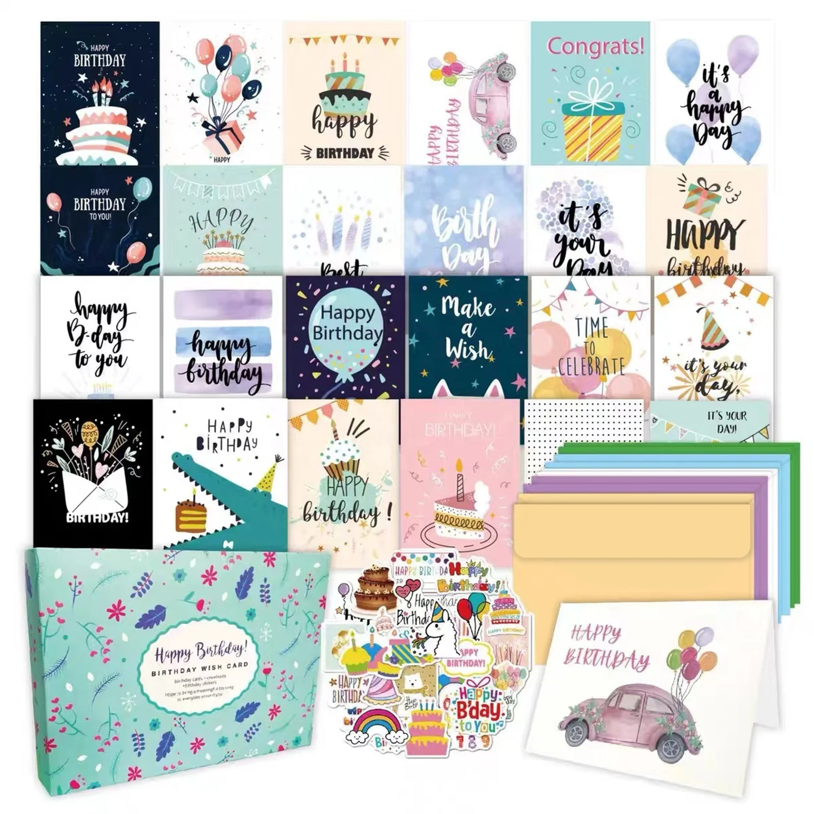 50 pcs/ box Happy Birthday Greeting Card with Envelopes Custom Birthday Card Design Custom PostCard Box Set