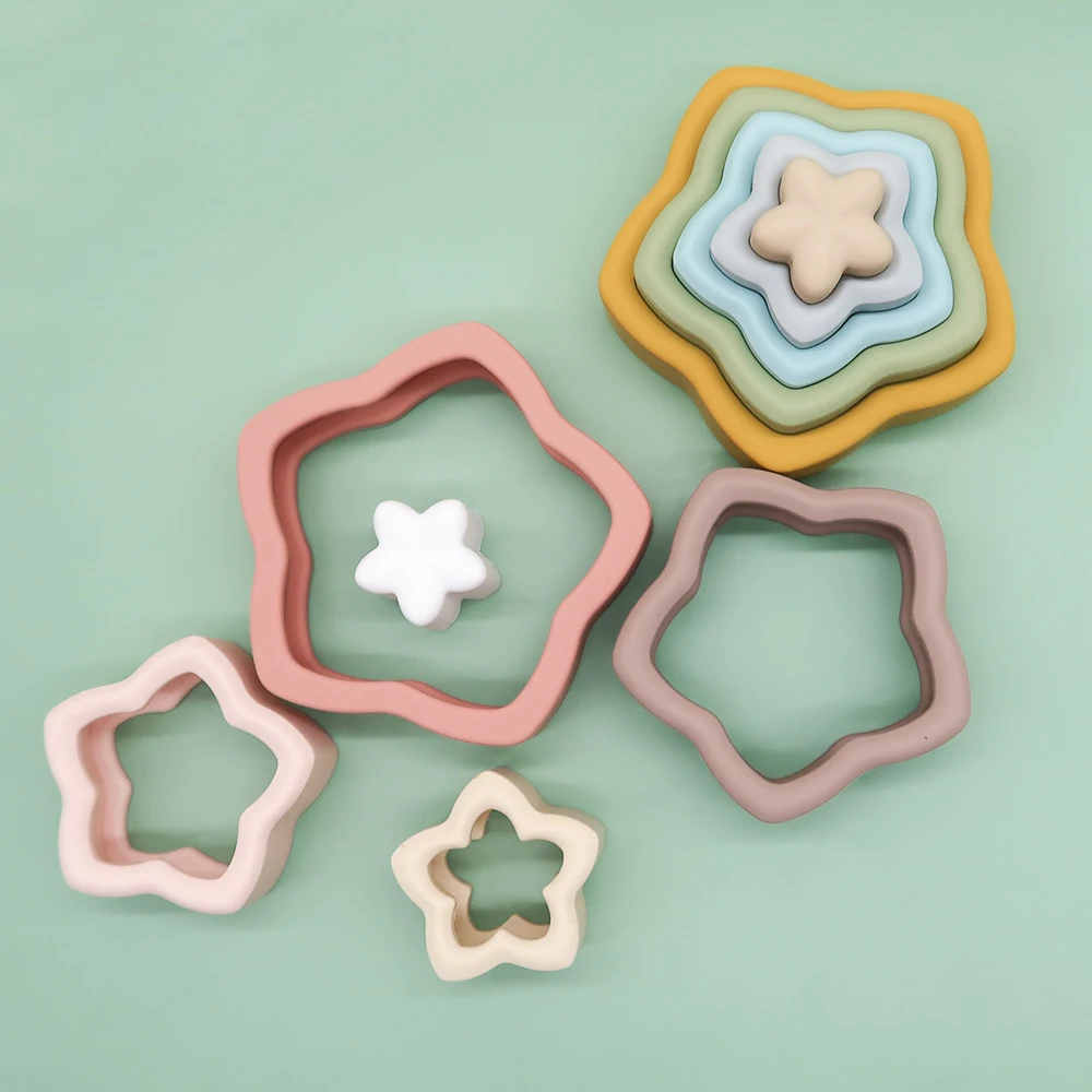 New BPA Free Educational Soft Building Blocks Baby Silicone Stacking Toys