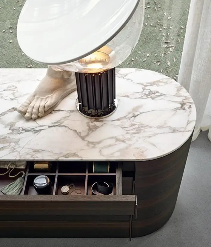Italian Minimalist Luxury Marble Top Sideboard Round Wooden Sideboards Drawer