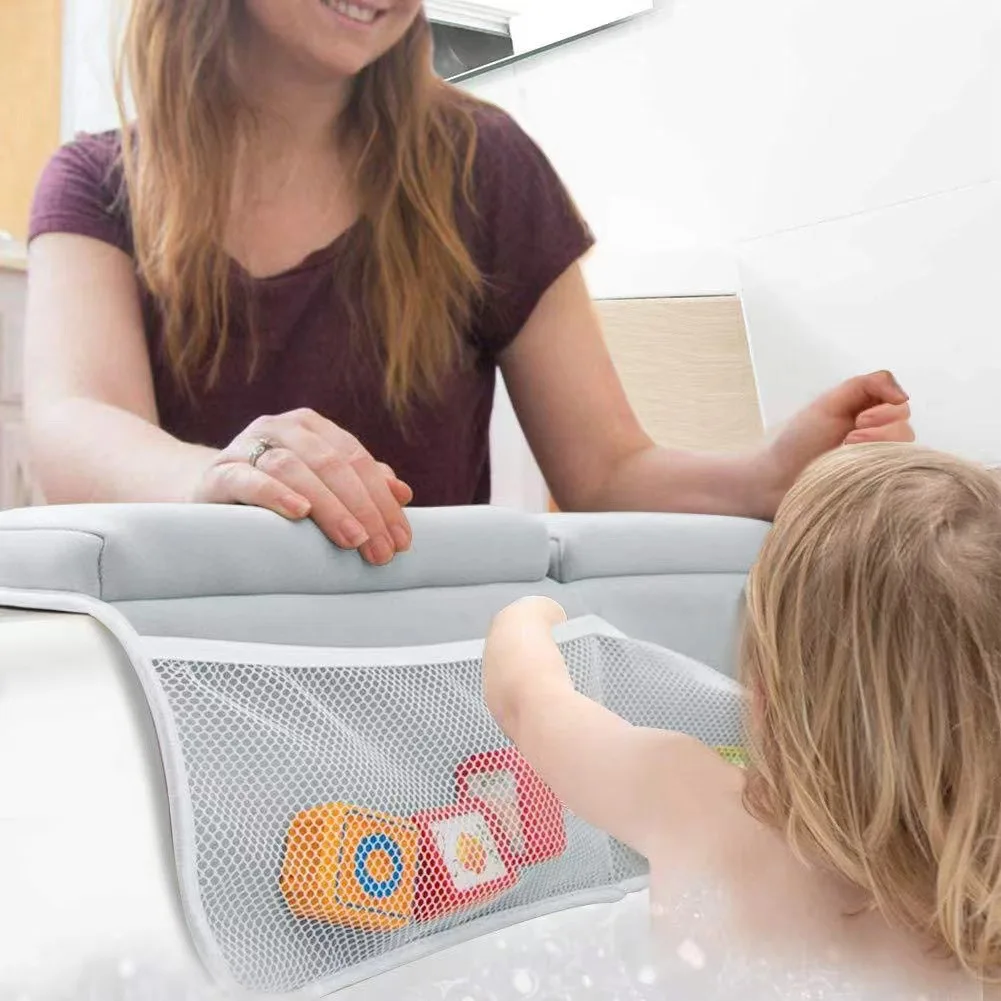 Custom Portable Baby Bath Kneeler and Elbow Rest Pad Set - Thickest Bathtub Kneeler Pad with Memory Foam and Bath Toys Organizer