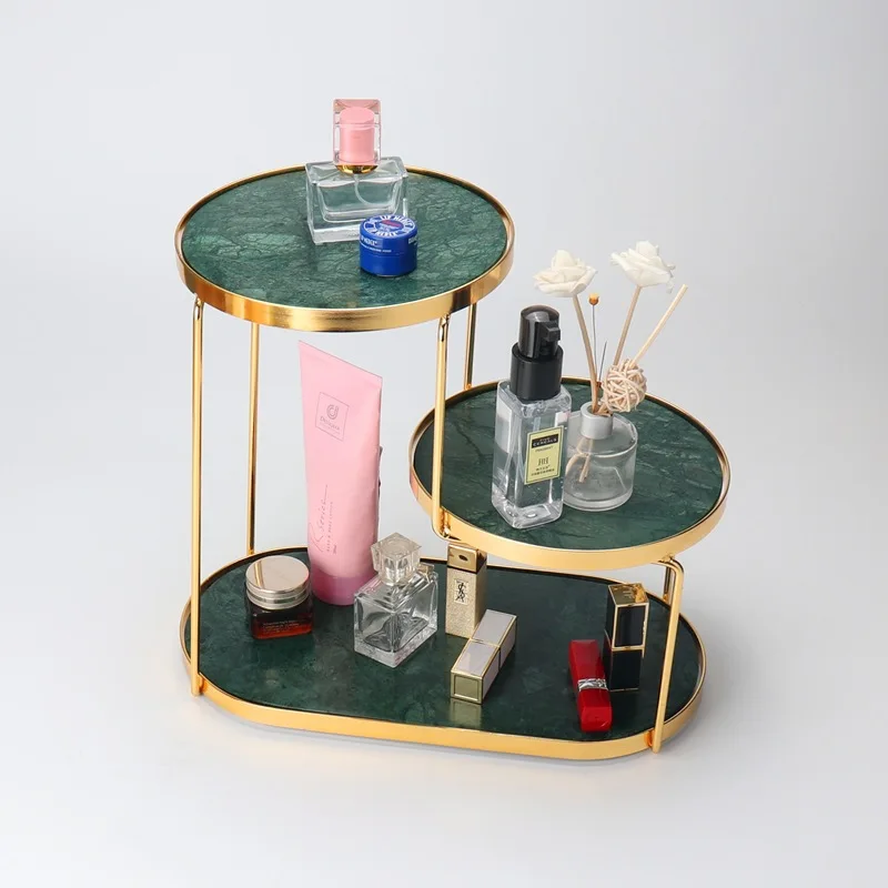3 Tier Bathroom Cosmetic Tray Wire Vanity Organizer Rack Standing Shelf Marble Makeup Perfume Organizer Shelf