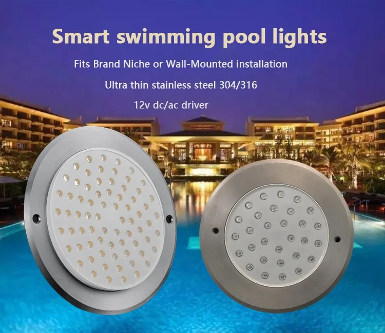 Ultra thin stainless steel 316 waterproof IP68 underwater 12V AC DC RGB Pool Light with remote control
