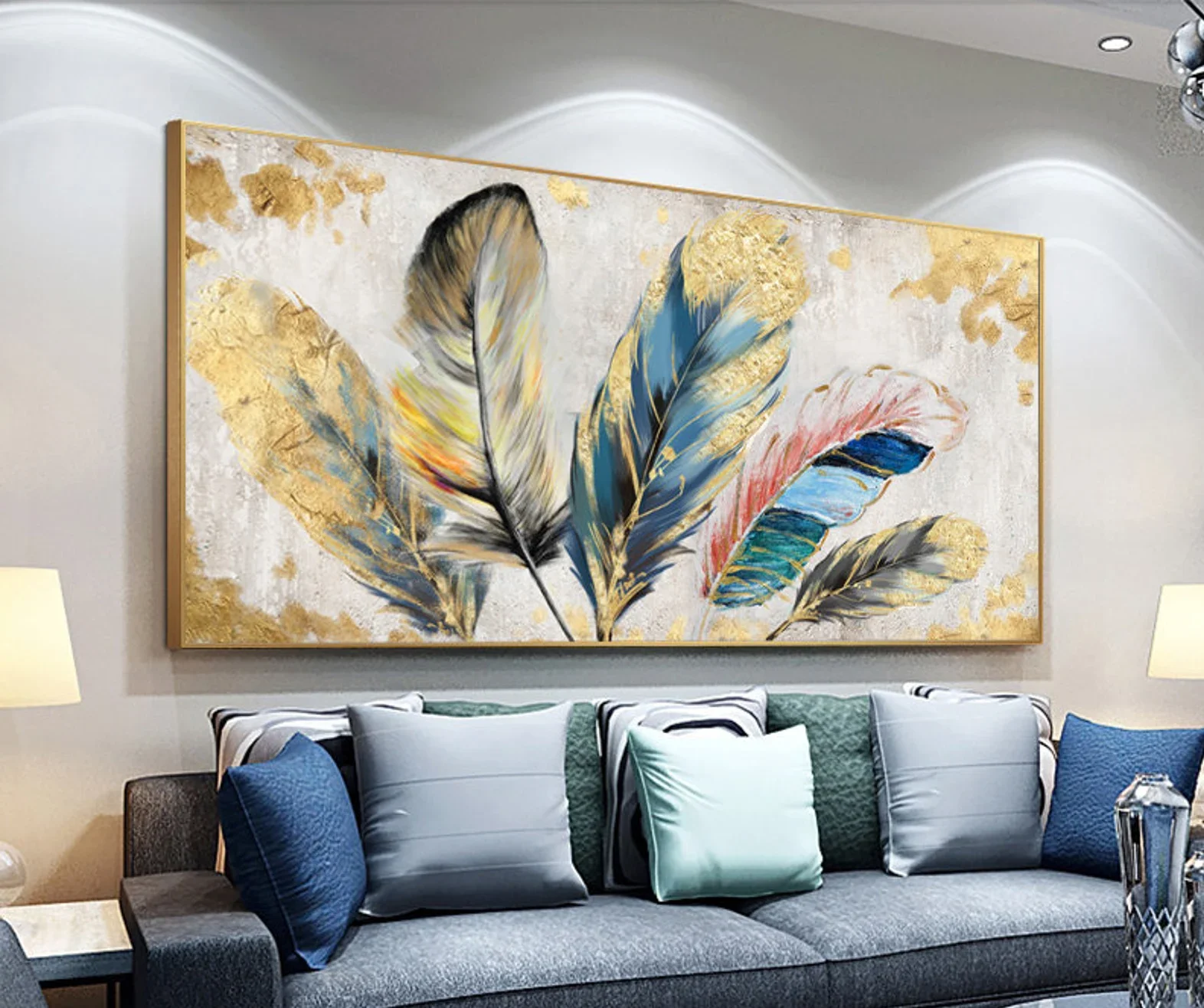100% Real Hand Painted Animal Feather Oil Painting on Canvas, Abstract Colorful Feather Canvas Wall Art for Living Room Bedroom