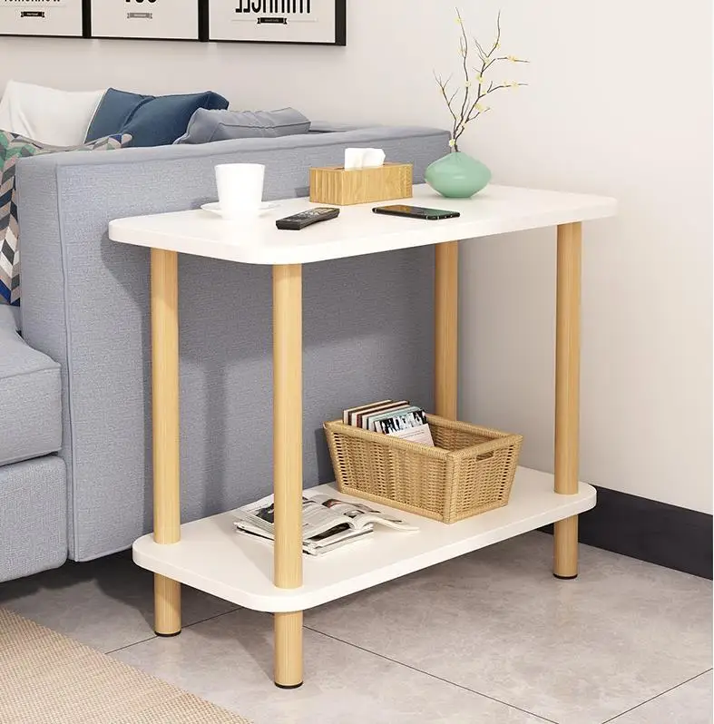 Double Layer Sofa Side Table Living Room Display Shelf Wood Coffee Table Bedroom Corner Desk