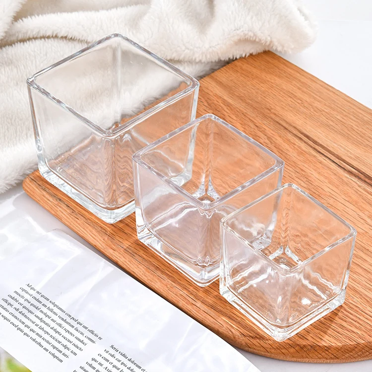High quality Custom Logo  Empty square Container Wide Mouth Glass Candle Jar For Candle Making
