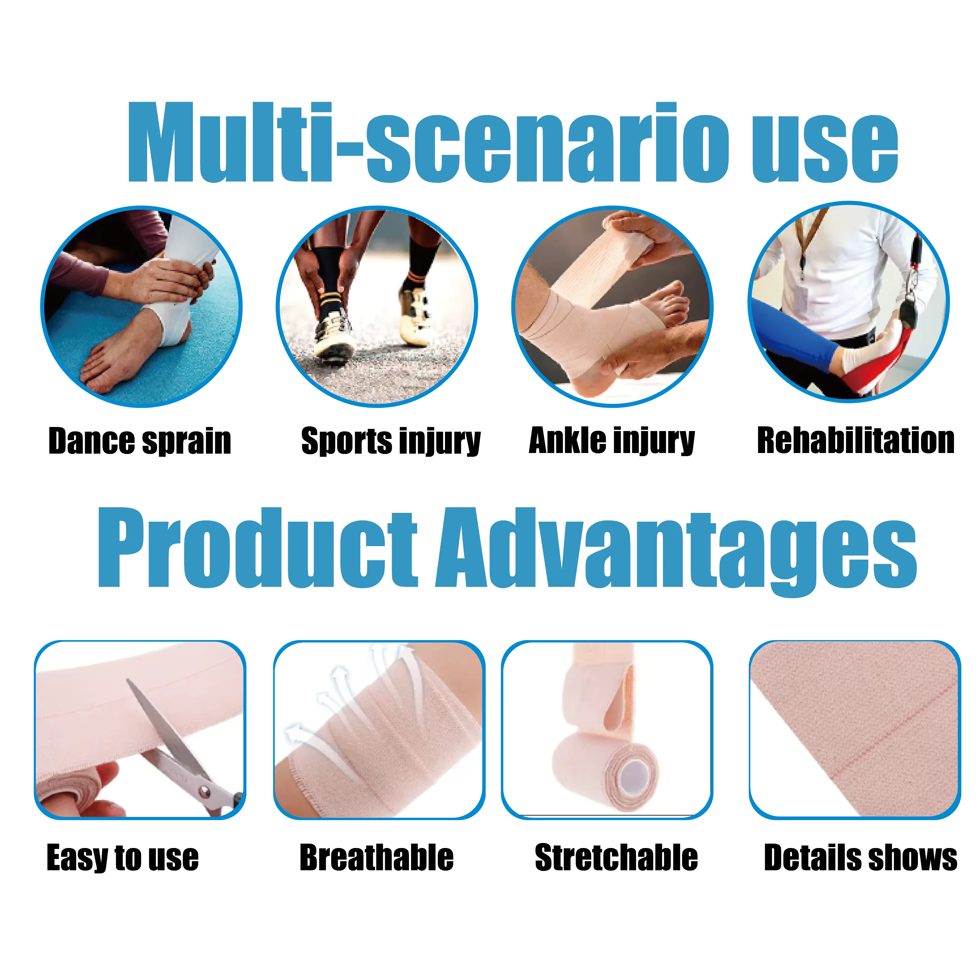 Elastic Adhesive Bandage Athletic Tape Bandage Wrap Elastic Sports Tape Flexible Stretch Bandages Strips For Ankle