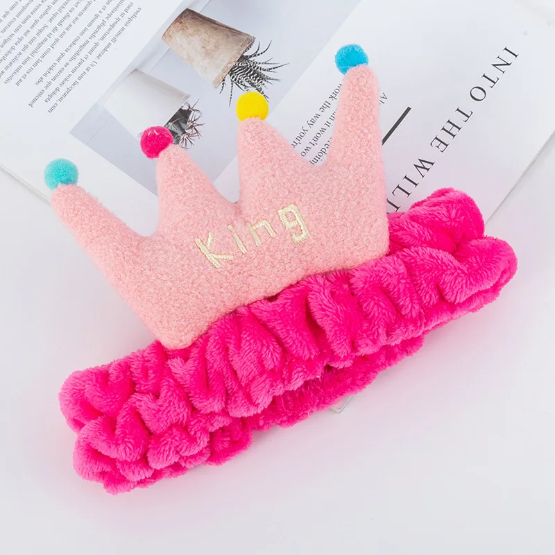 Cartoon Queen Color Crown Headband Makeup Face Washing Hair Ring Sweet Plush Hair Hoop Hairband