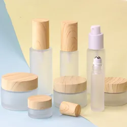 30ml 40ml 60ml 80ml 100ml 120ml Cosmetic Glass Bottles set wooden cap bottle 30g 50g glass jar/container with bamboo lid