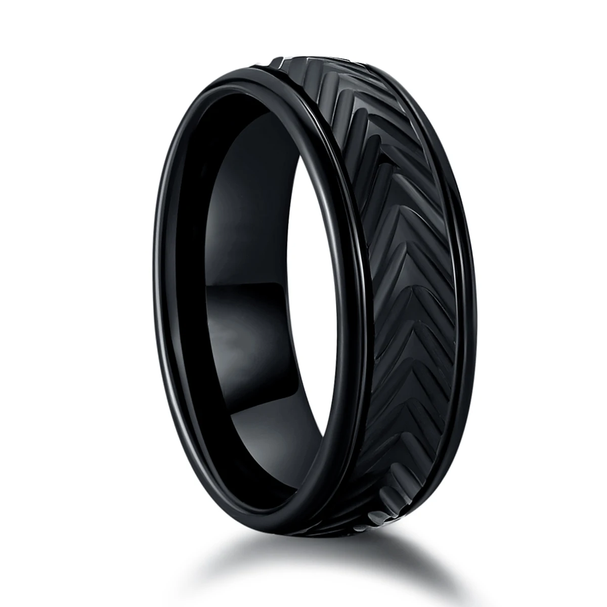 
IP Black Plated Tire Tread Design Comfort Fit 8MM Tungsten Mens Ring 