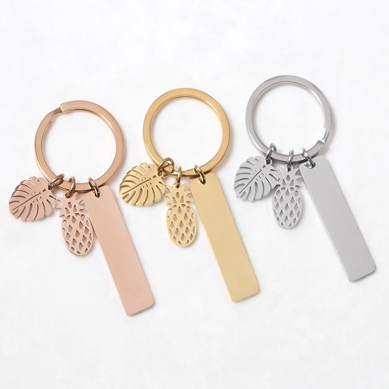Cheap Wholesales Leaf KeyChains Custom Logo Key Tags Stainless Steel 18K Gold Plated Blank Key Chains