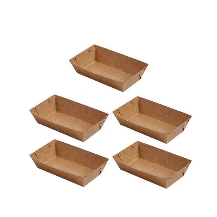 Custom Recycle Kraft Biodegradable Disposable Paper French Fries Food Packaging Takeaway Tray Box