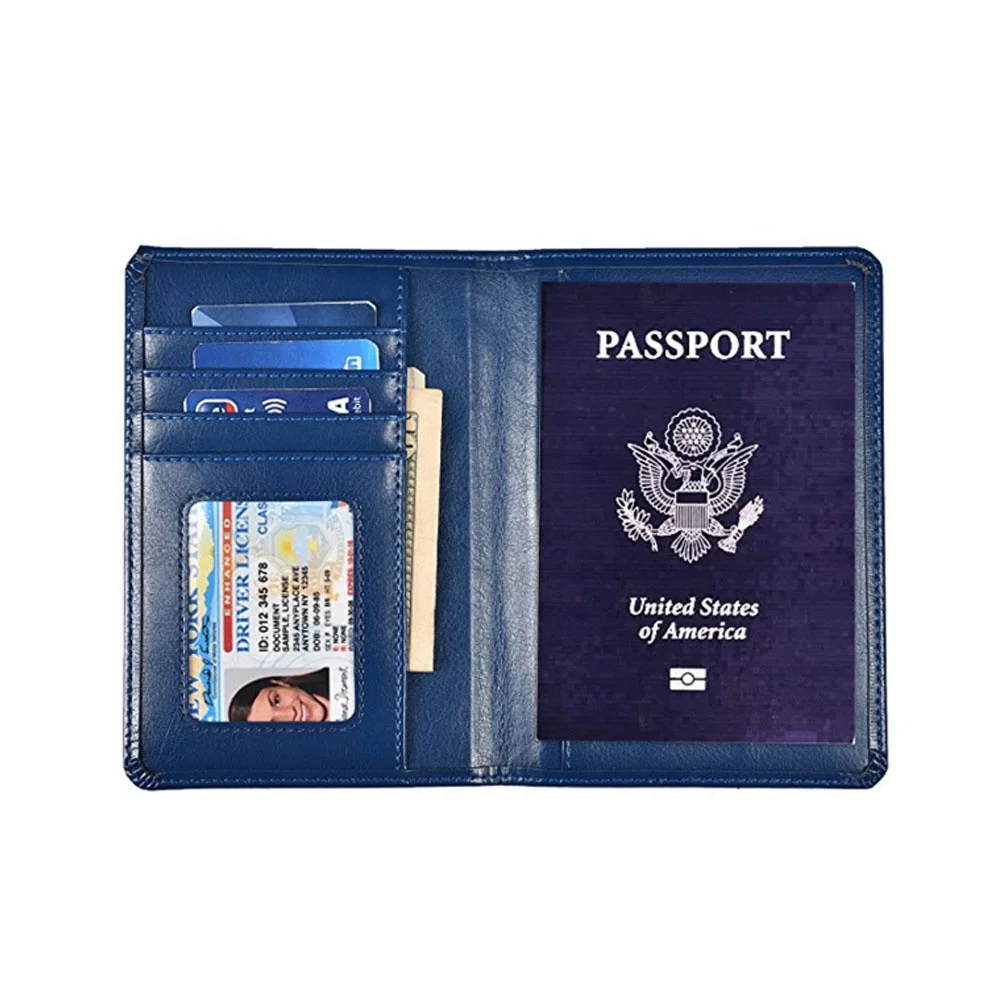 Wholesale RFID Blocking Genuine Leather Passport Wallet Cover with card holders Travel PU Leather Passport Holder