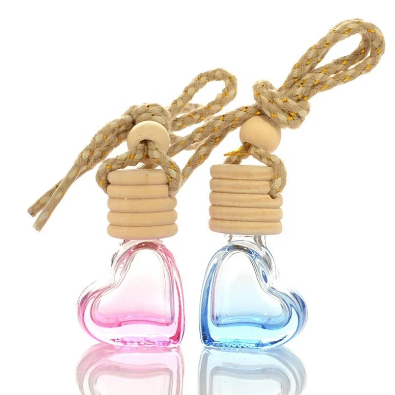 Car Hanging 5ml Heart Shape Glass Essential Oil Fragrance Bottle Air Freshener Diffuser
