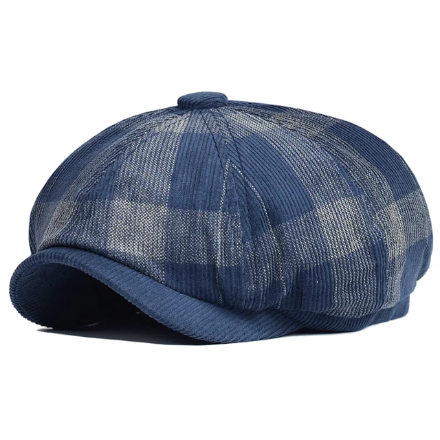 Newest Plain Corduroy Plaid Beret Hat Vintage Warm Driver Flat Cap Outdoor Autumn Winter Sport Baseball Cap Newsbou Cap