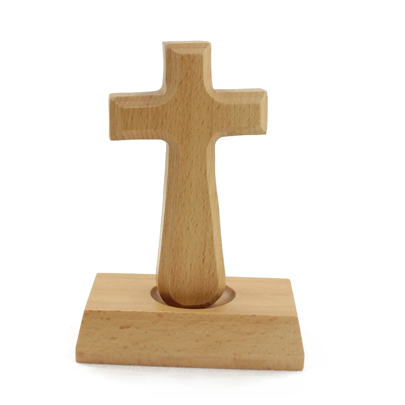 Best Selling Custom Gift Cross Wooden Table Top Decoration Christian Catholic Craft Beech Cross