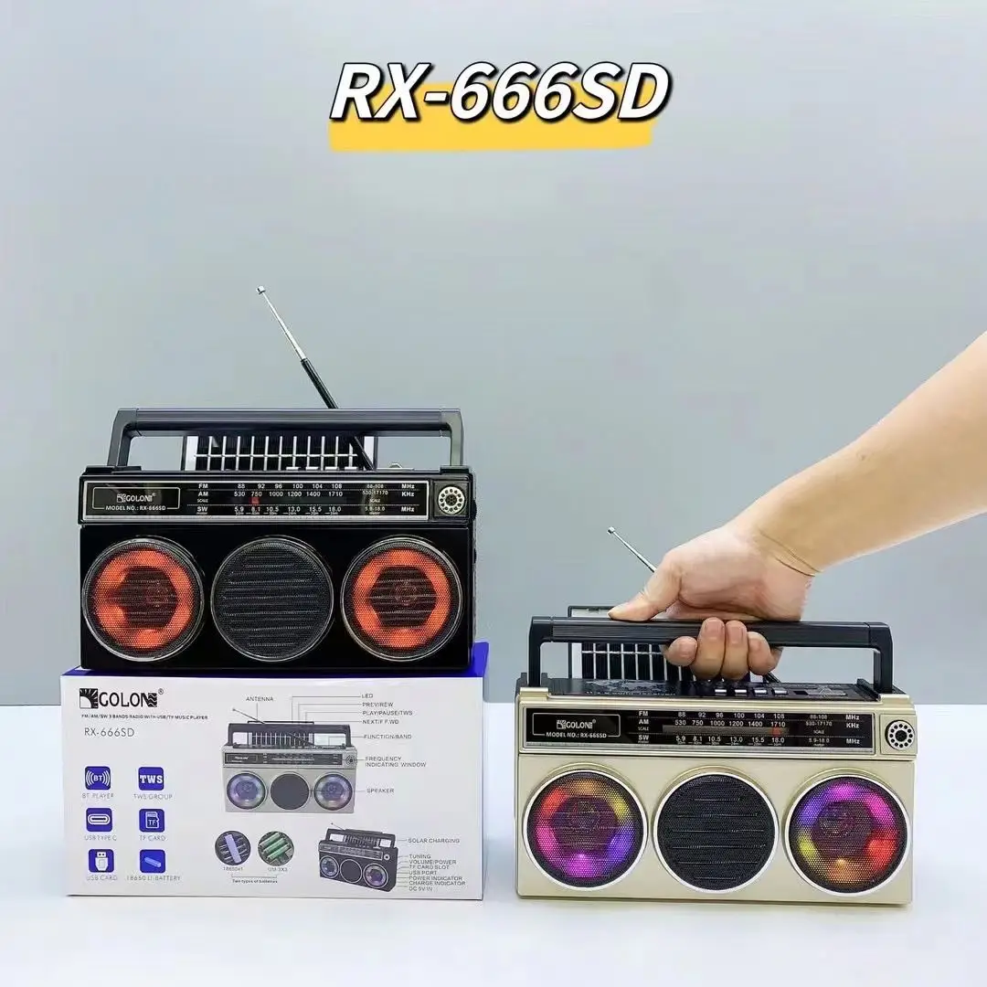 Cross-Border New Arrival Retro BT Audio AM/FM/SW Portable Solar Outdoor Portable Pluggable Radio