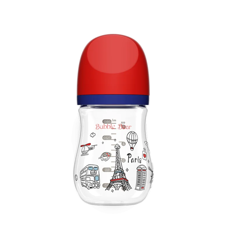 Оптовая Продажа с фабрики, стеклянная бутылочка для кормления новорожденных, 80/160 мл, красный и желтый цвет