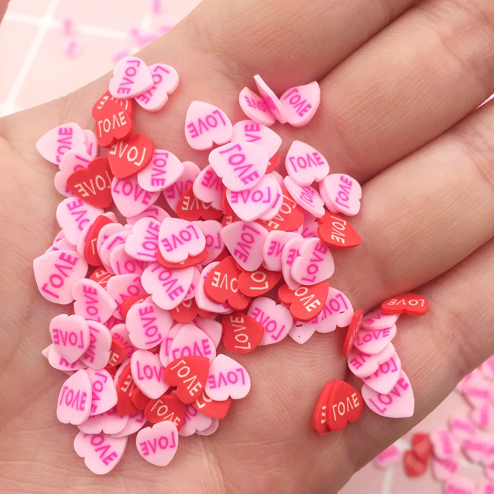 
500g/bag Hot Polymer Clay Love Heart Slices Red/Pink 5mm Slime Hearts Sprinkles for Crafts DIY Making Nail Art Stickers Wedding 