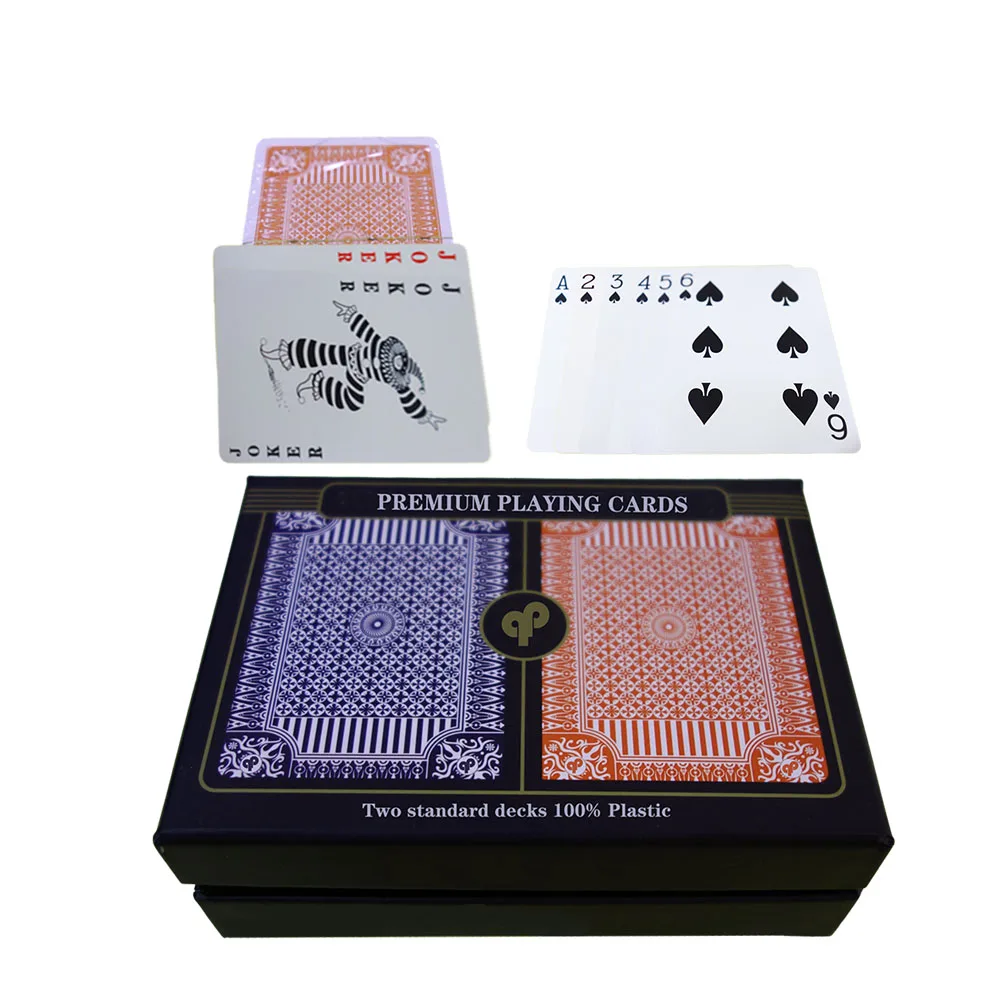 Пользовательские печати казино 100% пластик водонепроницаемый двойной набор коробок Pokers игральные карты игра для развлечения