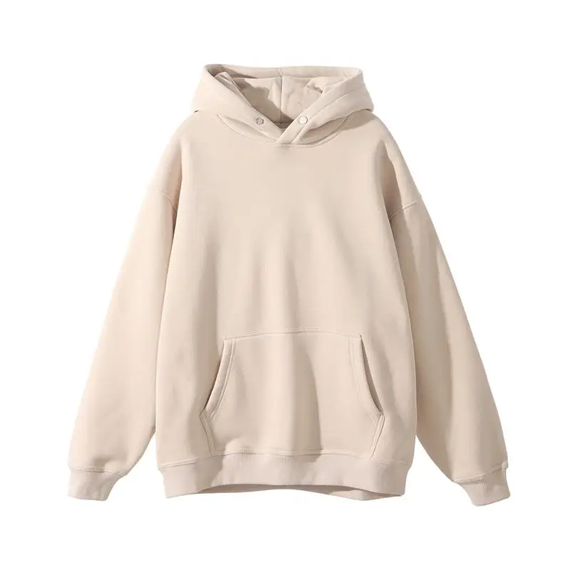 High quality snap button collar no string 400 gsm cotton pull over custom logo men blank hoodie