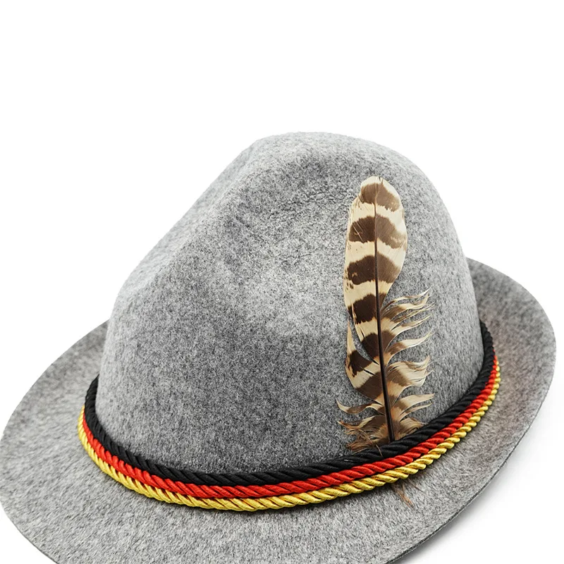 Best Quality Munich Oktoberfest Felt German Alpine Hat Panama Jazz Feather Hat