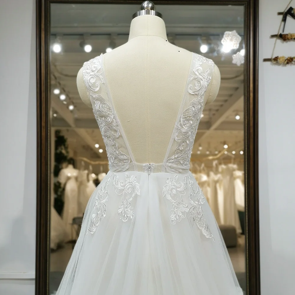 Jancember RL071 100% Real Photos Boho Lace Wedding Dress Tulle A-line Bride Gown for Women Bridal