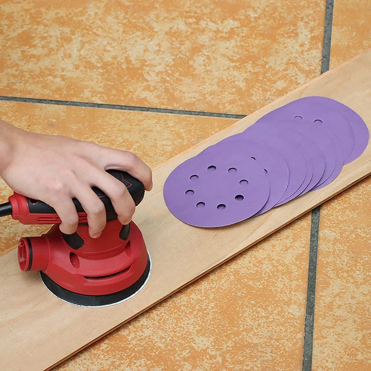 5 Inch 8 Holes Hook and Loop Purple Sandpaper for Random Orbital Sander, Woodworking, Automotive Sanding Grinding Tools