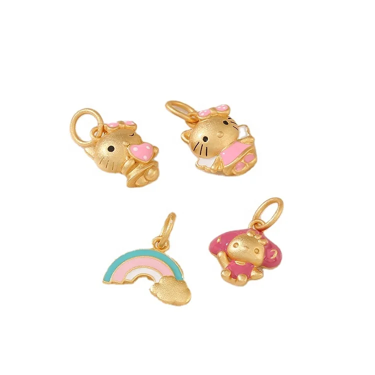 2022 модные ювелирные аксессуары «сделай сам» милые розовые Мультяшные бусины Hello Kitty и радуга золотые для женщин