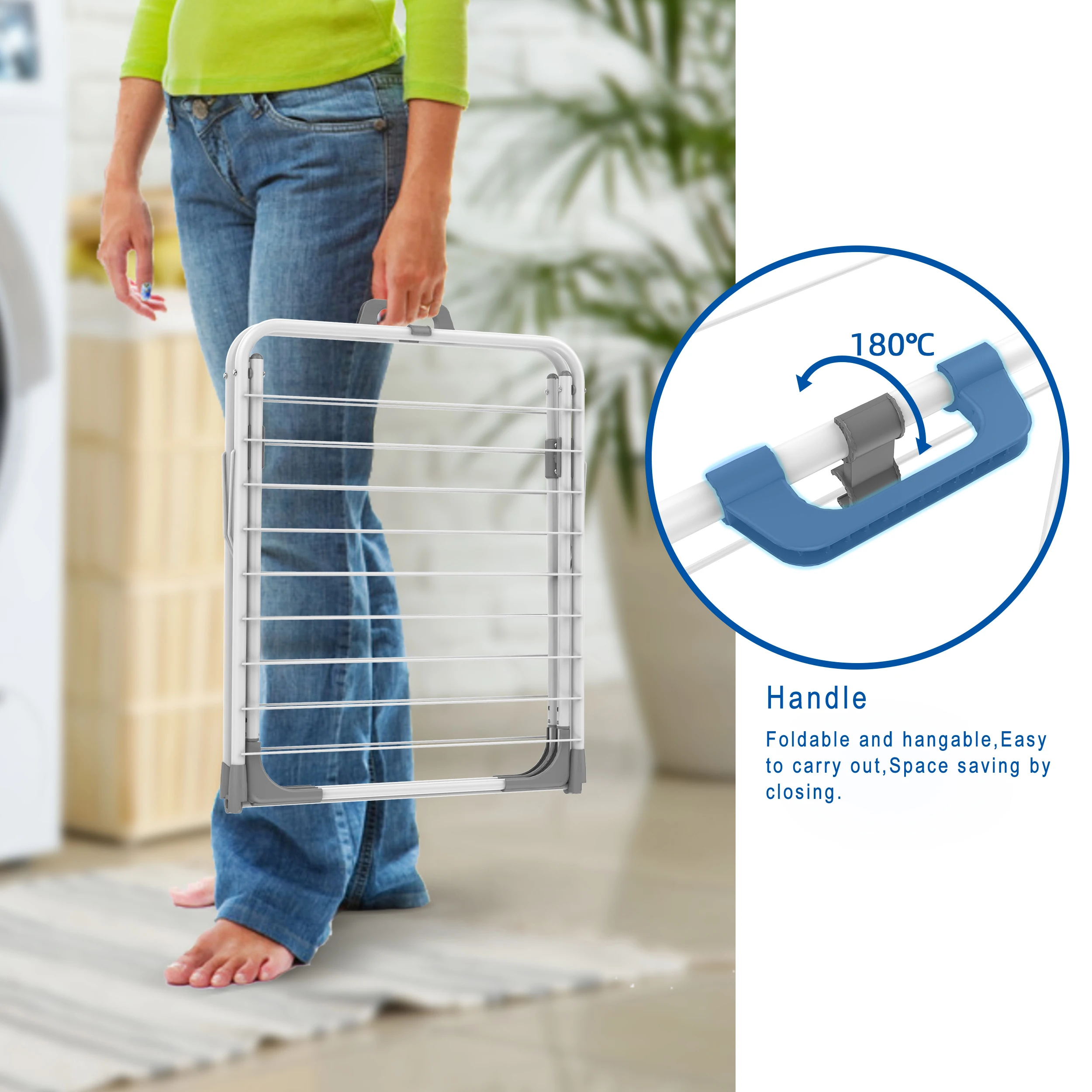 Portable Travel Drying Lundry Rack with Sock Clip Organizer Foldable Outdoor Indoor Clothes Drying Stand With Handle