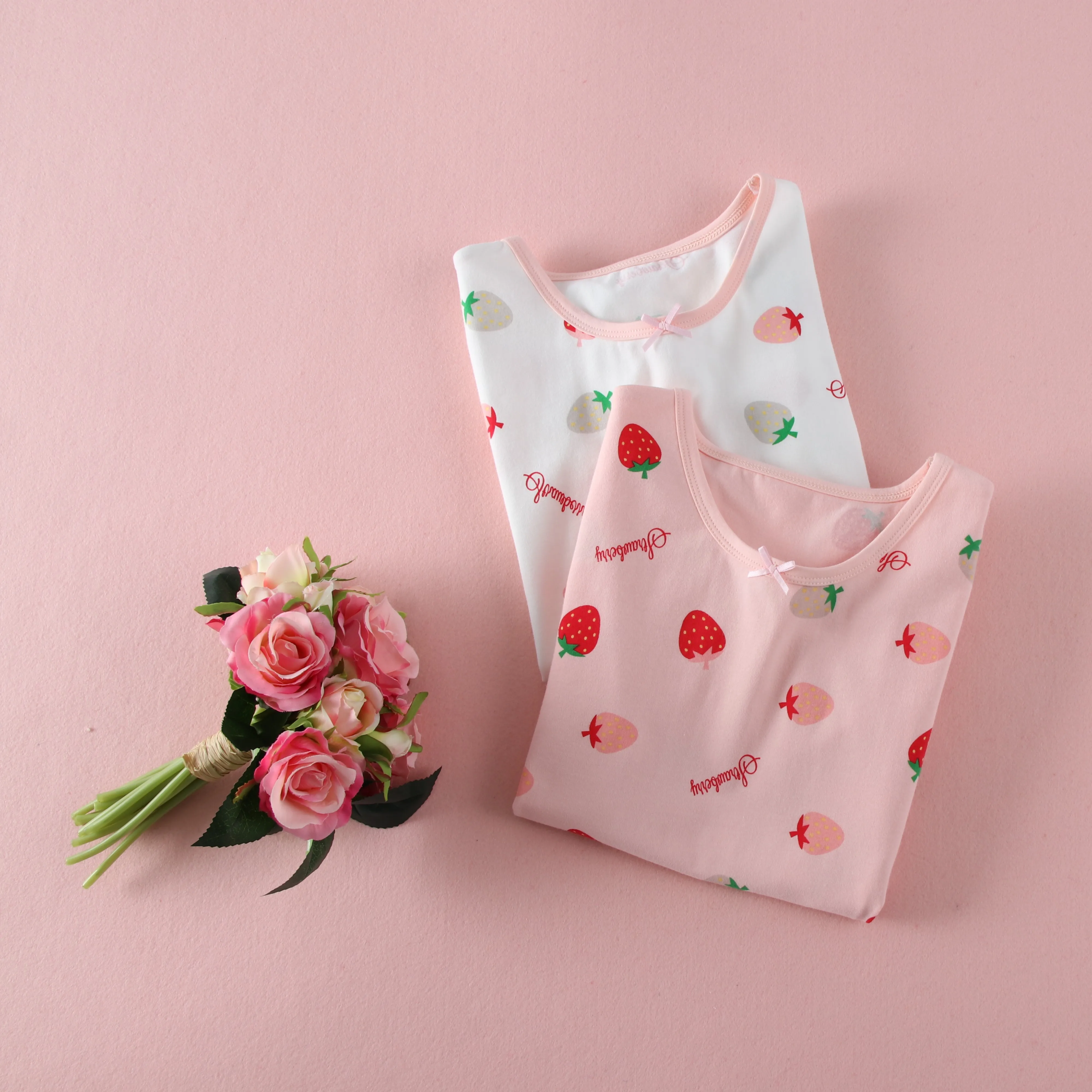 Factory Wholesale Summer Custom Full Strawberry Print Girls Nightgown dresses