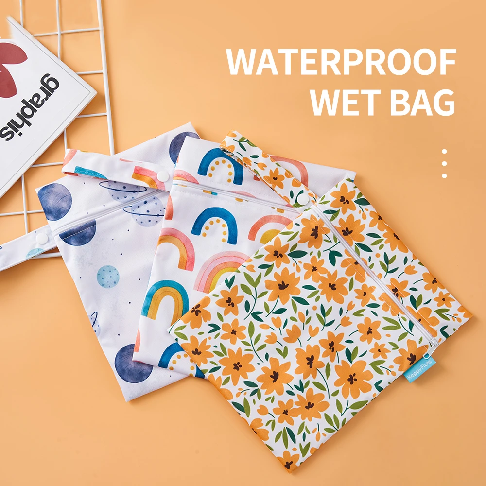 Happy Flute Wholesale Mini Wet Bag 18*25cm eco-friendly Wet Bag OEM PUL Baby travel Diaper Nappy storage wet Bag