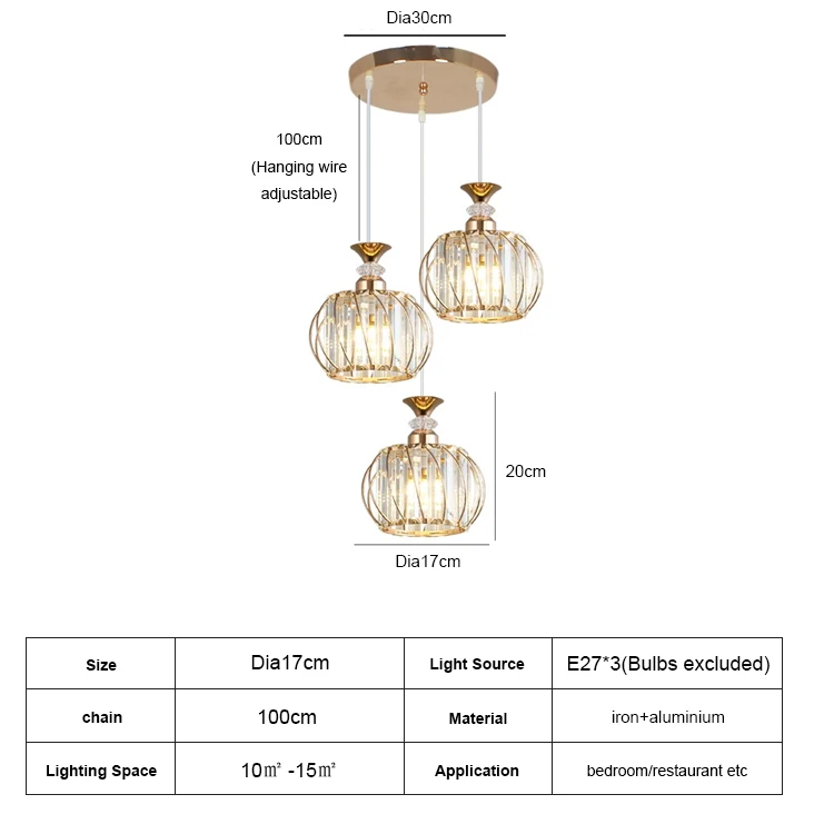 2023 New Ceiling Hanging Lamp with Mini Metal Cage Simple Kitchen Island Modern Gold Crystal Chandelier Pendant Light Fixtures