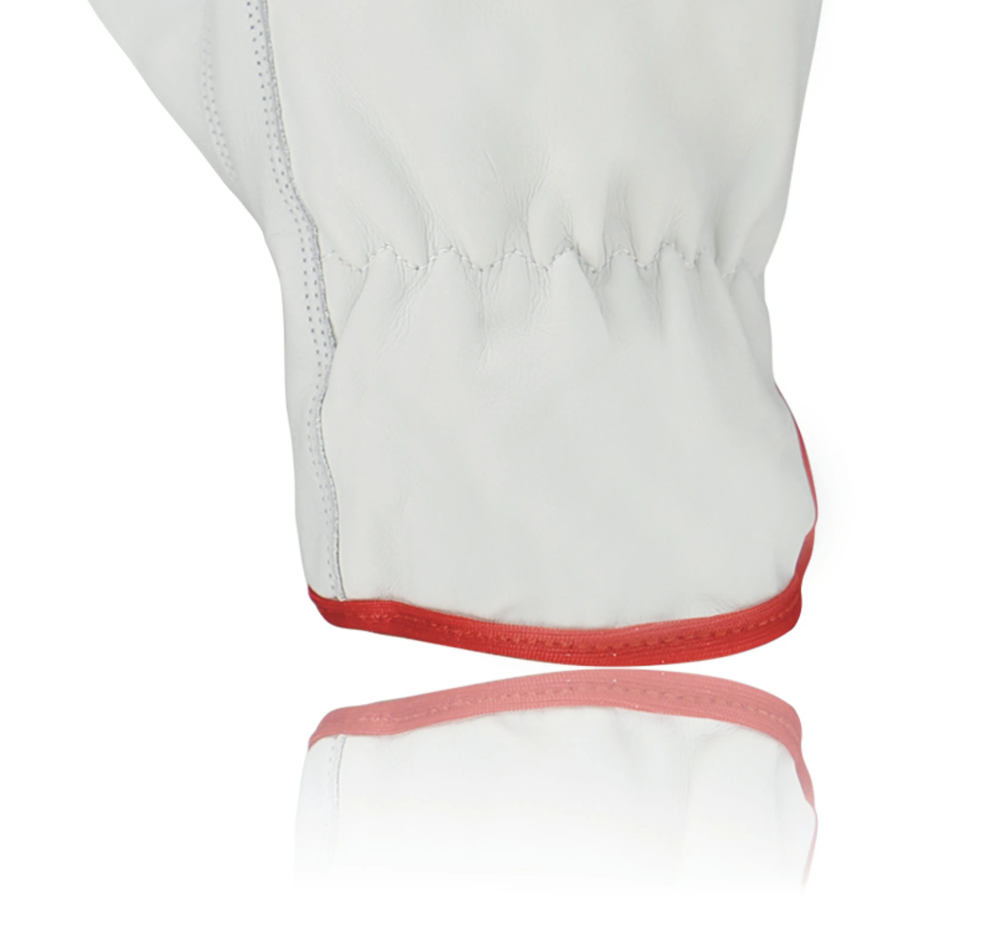 Driver Gloves made cow grain leather Keystone thumb red cotton piping yellow stripped on back sides of fingers