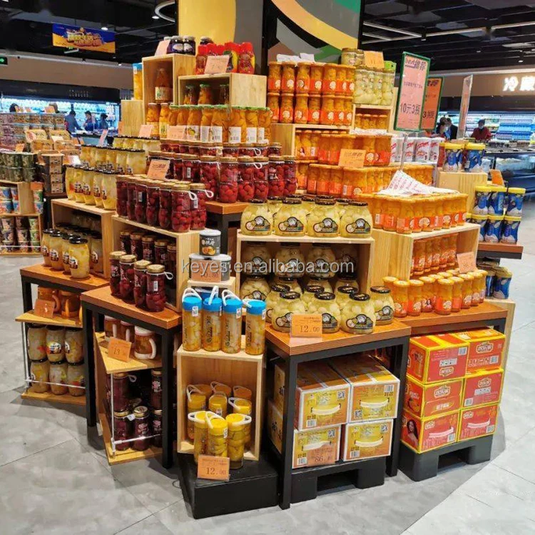 Supermarket Shelves Customized Retail Store Display Stand Wooden Candy Display Racks Commercial Promotional Display Cabinet Wood