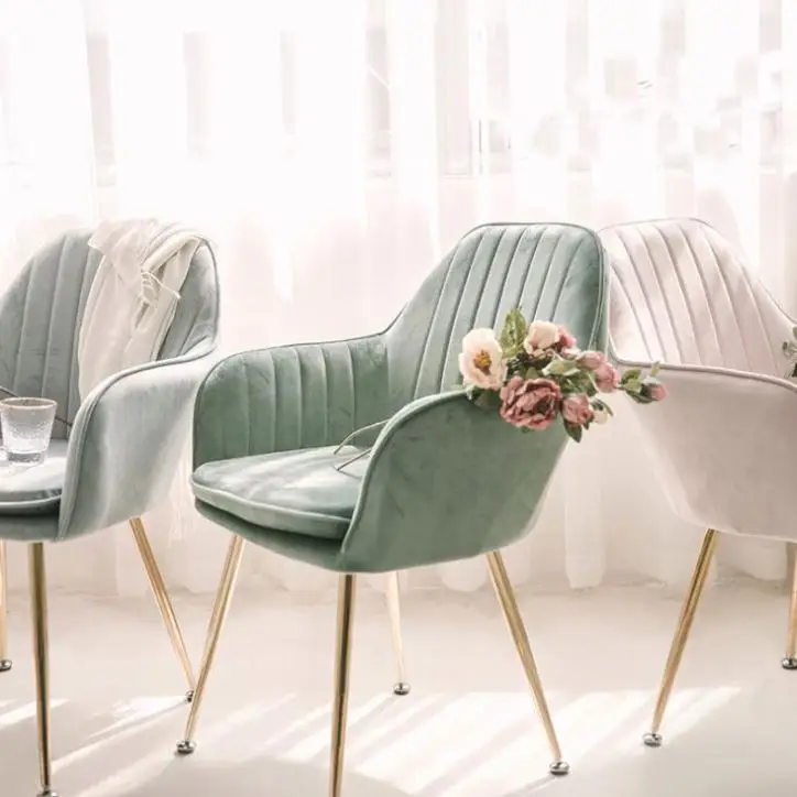 Wholesale national cheap velvet dining chair metal legs gold