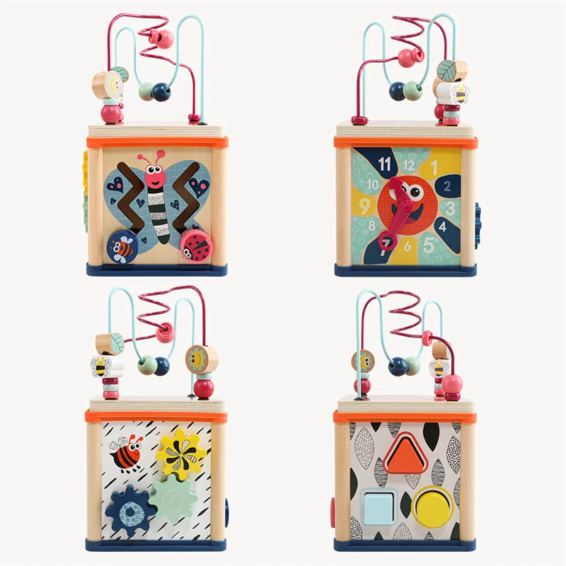 Topbright Multifunctional Four-sided Treasure Box Shape Recognition Matching Round Beads Cube Children Toys Bead Maze Toys