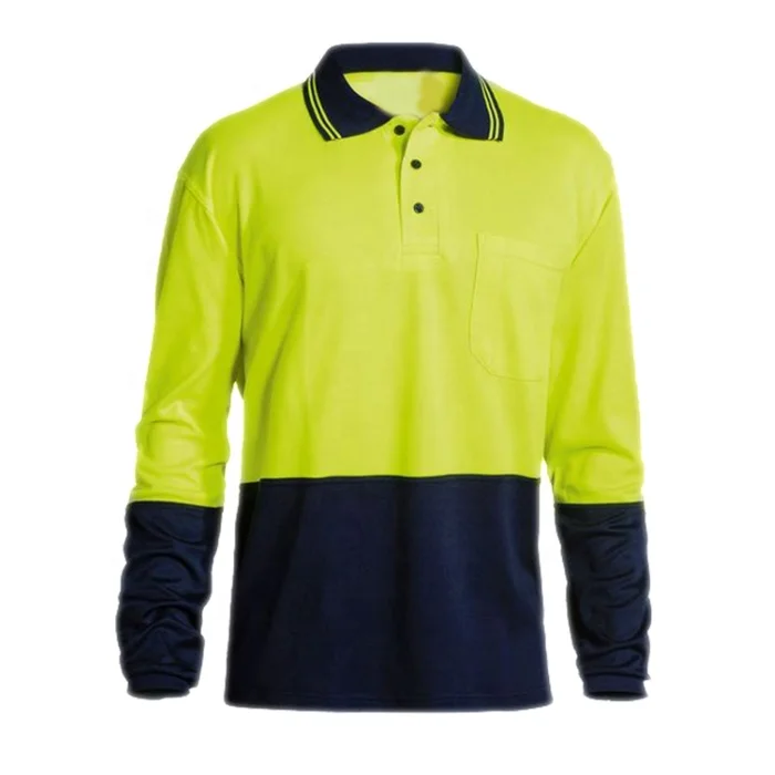 Customized Logo Long Sleeve Polo Shirts High Visibility Protective Workwear Reflective Safety Polo T Shirt With Reflector Tapes