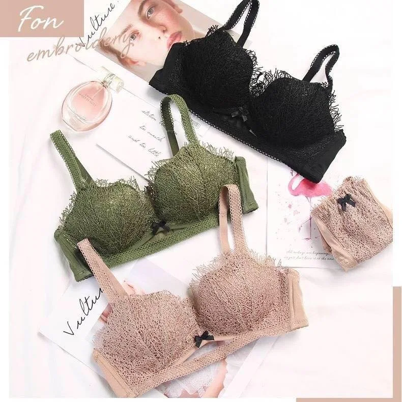 Free Sample Hot Japanese Style Mid-thick Cup Wireless Lace Sexy Teen Girls Bra Panty