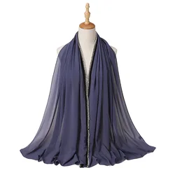 New Style Malaysia Indonesia Muslim Hijabs Pearl Chain Edge Bubble Chiffon Scarf Shawls for Women Hijab 2021