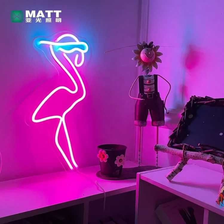 Matt Dropshipping Custom Pink Flamingo Neon Sign Animal Led Night Lights USB Led Sign Room Decoration Beer Bar Pub Wall Decor