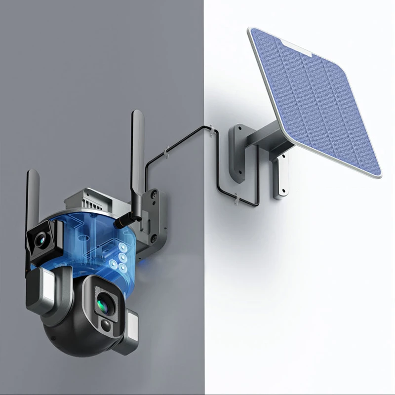 4G 4K Solar Panel PTZ Dome Camera Outdoor WiFi Camera CCTV Dual Lens Wireless Outdoor Security Camera Color Night Vision /